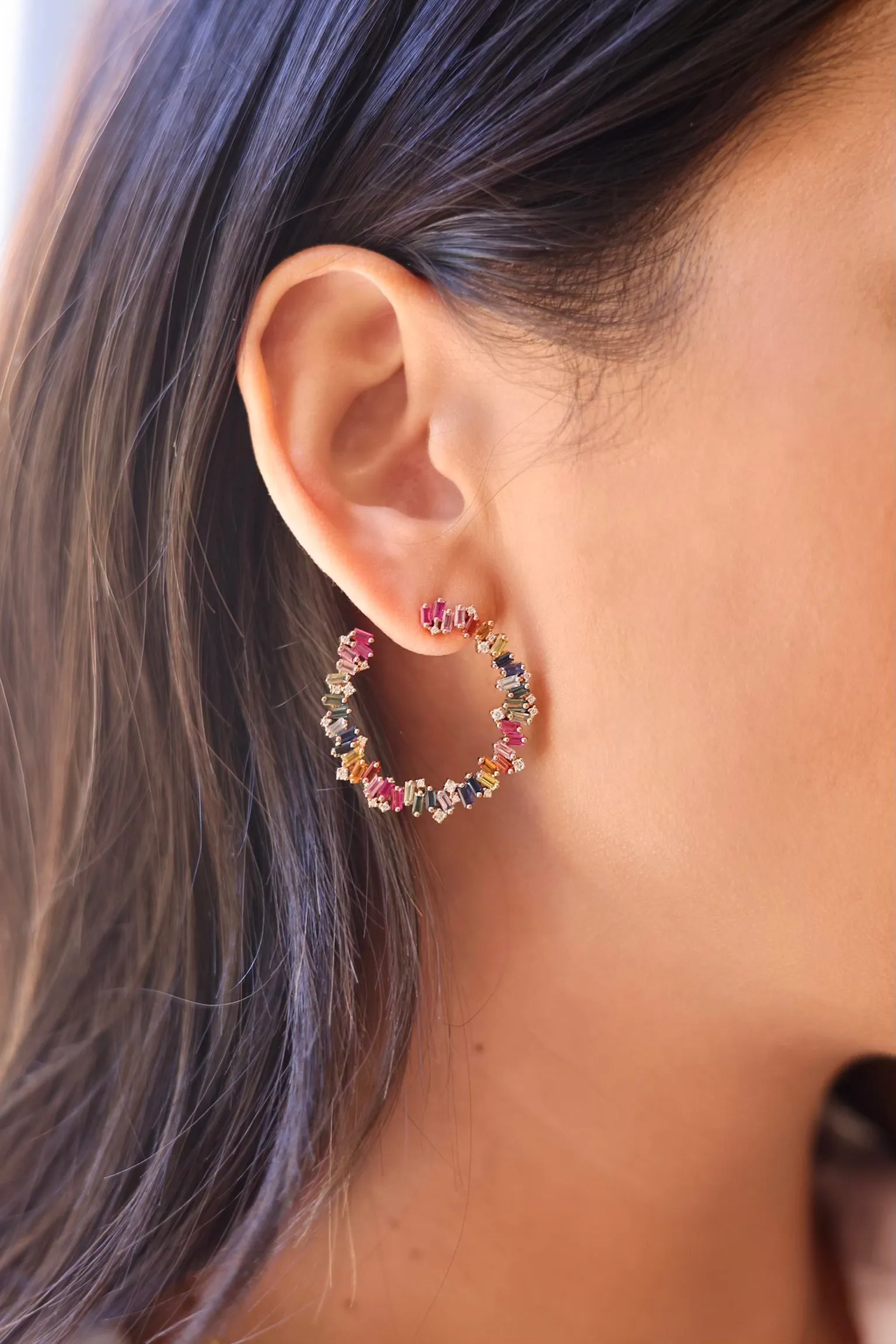 Rainbow Fireworks Spiral Hoop Earrings