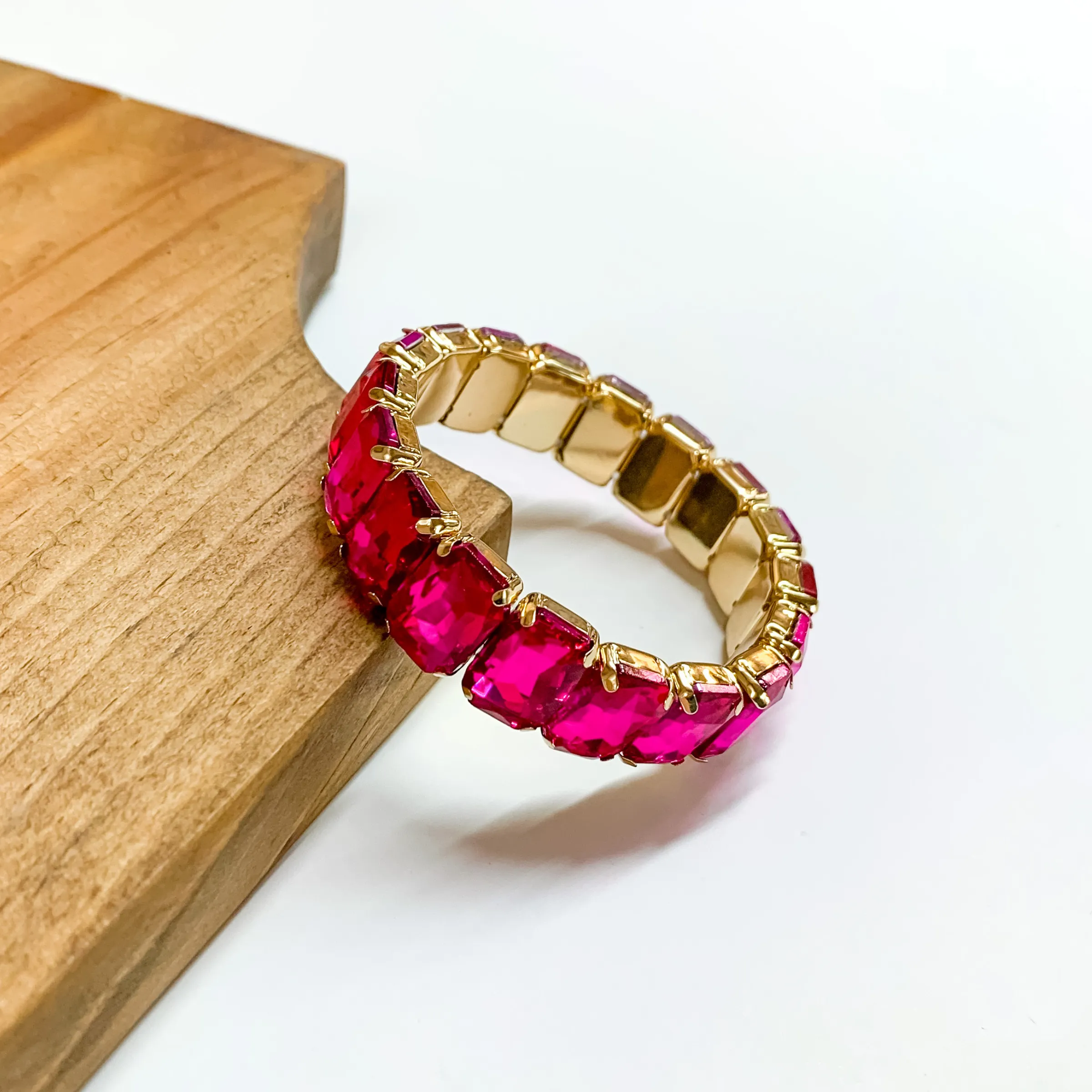 Rectangle Crystal Bracelet in Hot Pink