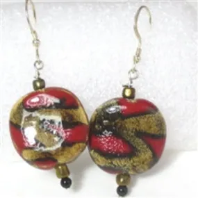 Red & Brown Kazuri Earrings Fair Trade
