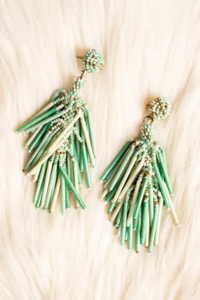 SALE! Cascading Mint Seed and Tube Bead Earrings