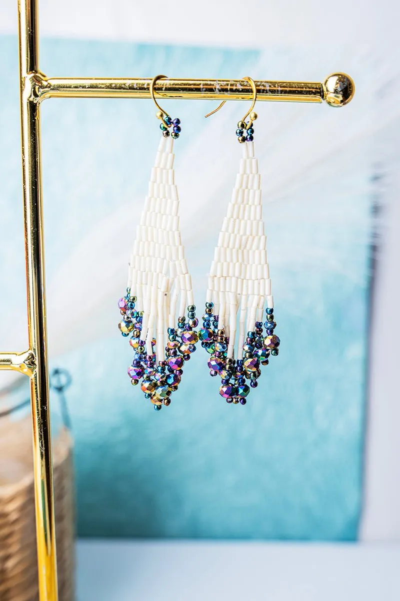 SALE! Coyote Crossing Ivory Multi Seed Bead Fringe Earrings