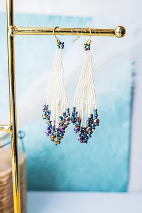 SALE! Coyote Crossing Ivory Multi Seed Bead Fringe Earrings