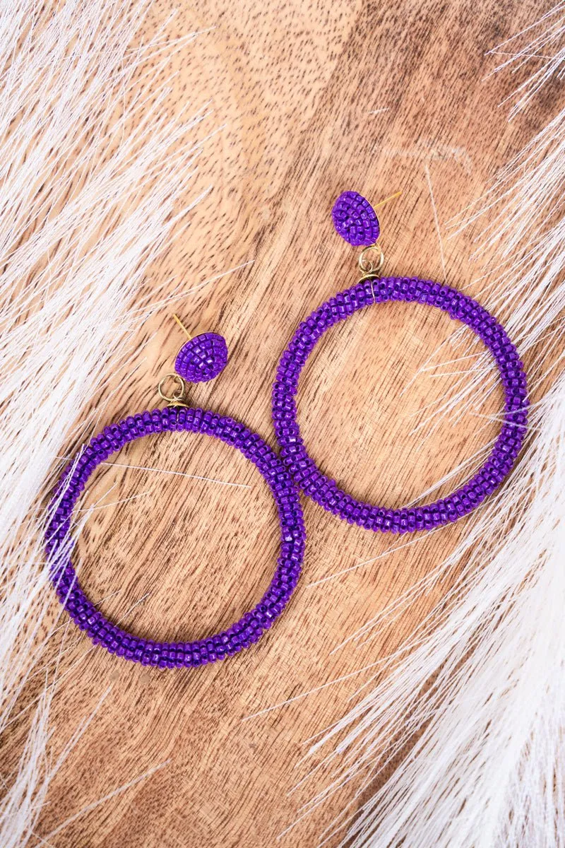 SALE! Gemma Purple Seed Bead Wrapped Hoop Earrings