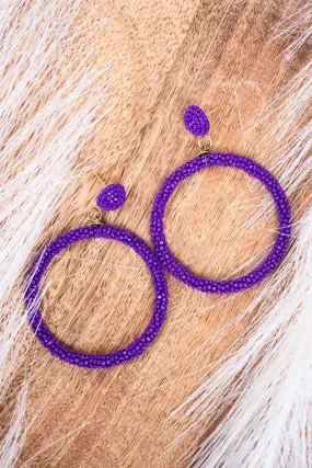 SALE! Gemma Purple Seed Bead Wrapped Hoop Earrings