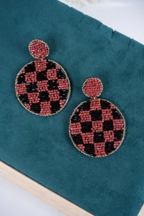 SALE! Indy Check Seed Bead Brown Disk Earrings