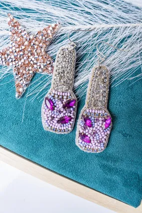 SALE! Lavender Bejeweled Nail Polish Seed Bead Earrings