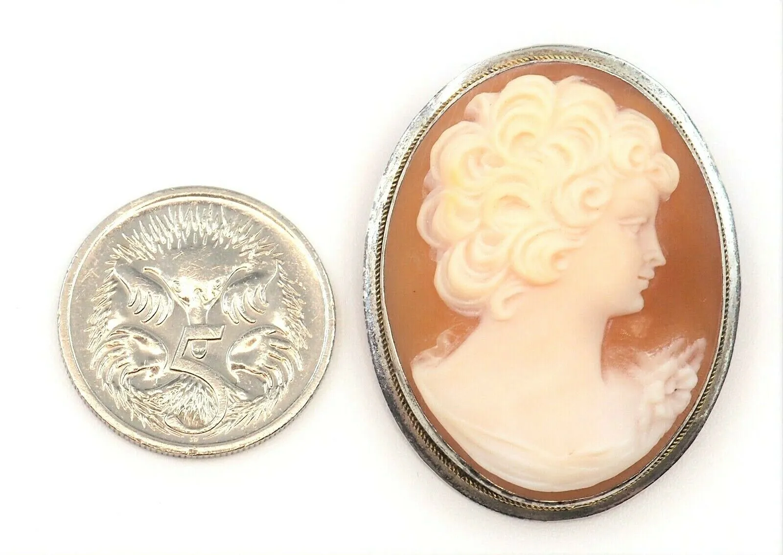 Shell Cameo 800 Sterling Silver Vintage Brooch/Pendant