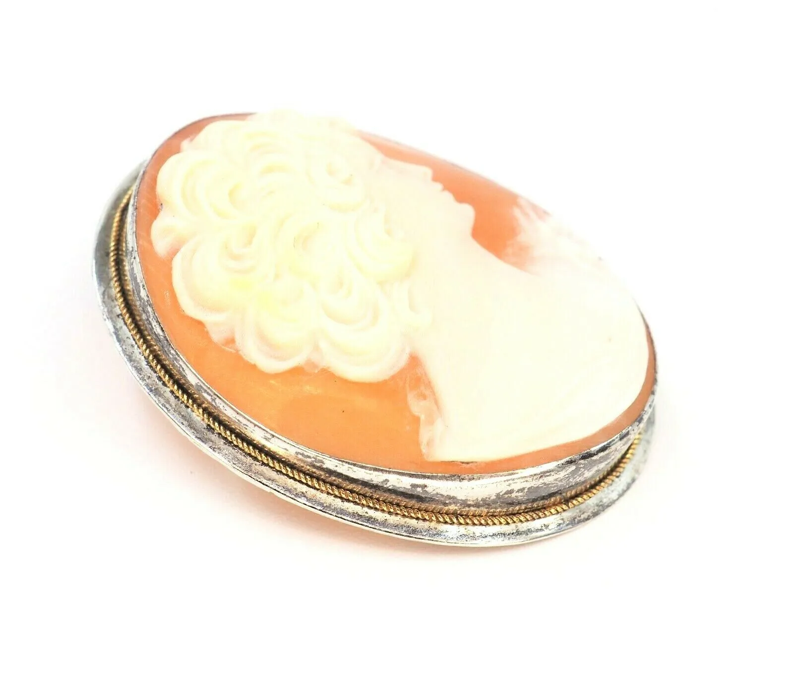 Shell Cameo 800 Sterling Silver Vintage Brooch/Pendant
