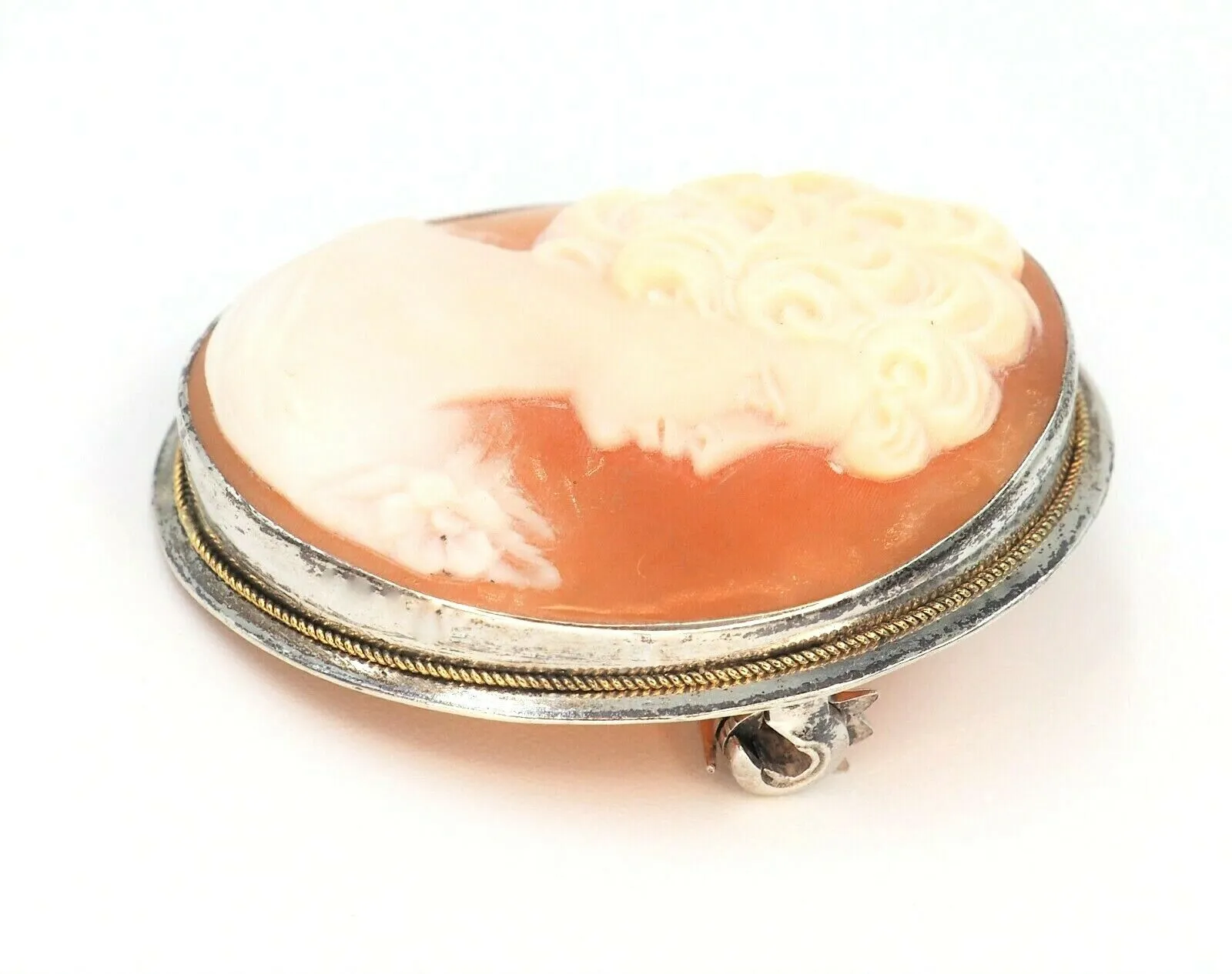 Shell Cameo 800 Sterling Silver Vintage Brooch/Pendant