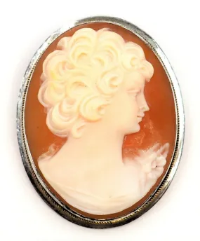 Shell Cameo 800 Sterling Silver Vintage Brooch/Pendant
