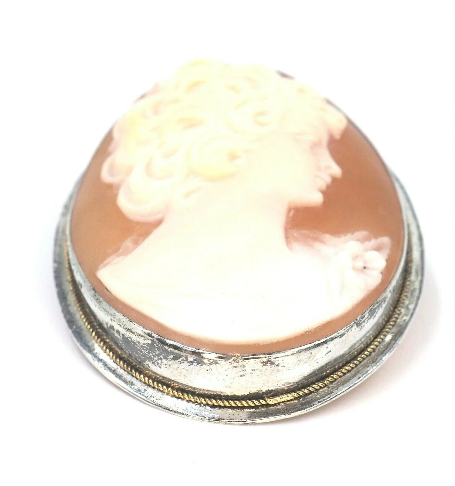 Shell Cameo 800 Sterling Silver Vintage Brooch/Pendant