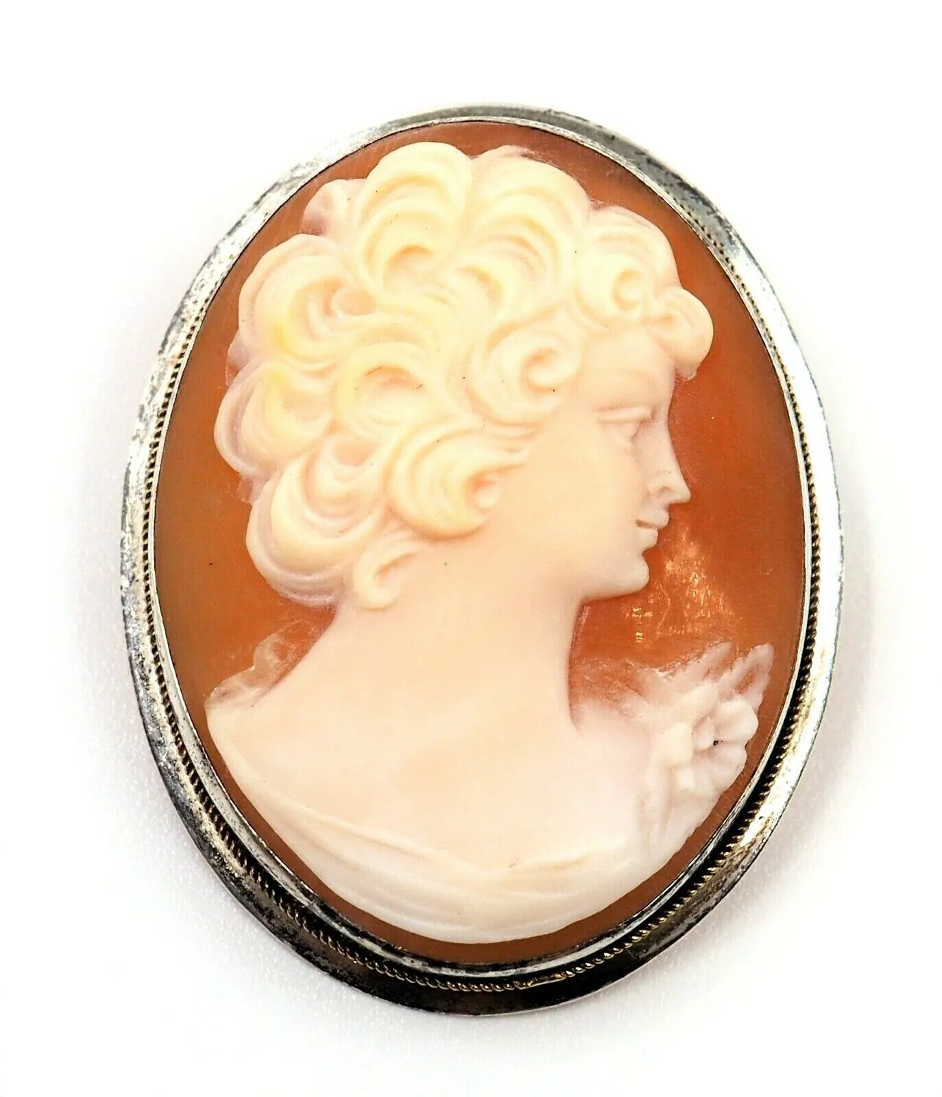 Shell Cameo 800 Sterling Silver Vintage Brooch/Pendant