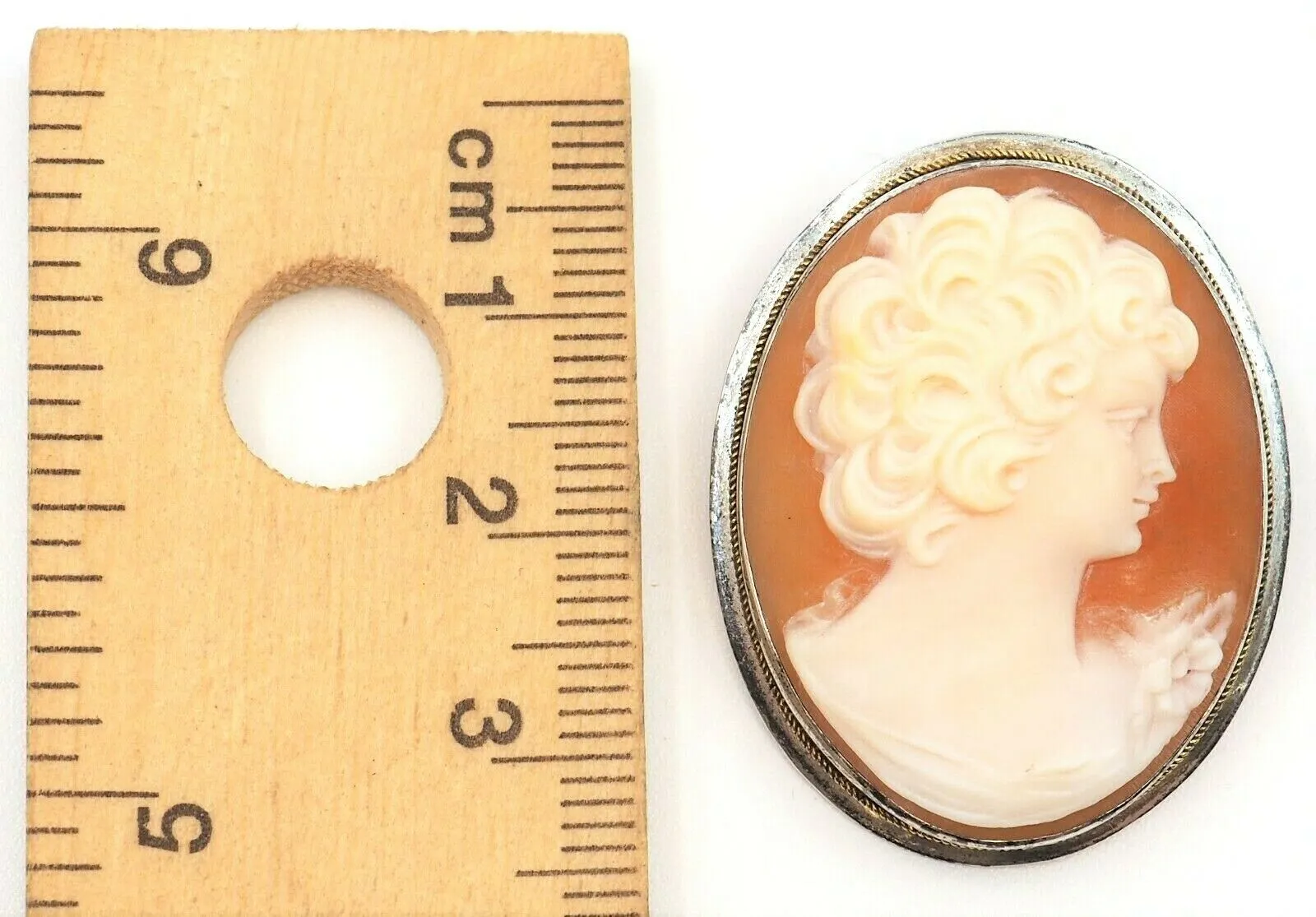 Shell Cameo 800 Sterling Silver Vintage Brooch/Pendant