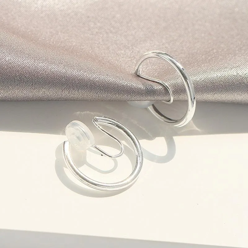 Silver 20mm Thick Hoop Clip Angle Adjustable Spiral Clip On Earrings