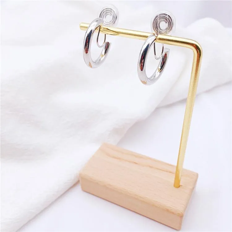 Silver 20mm Thick Hoop Clip Angle Adjustable Spiral Clip On Earrings