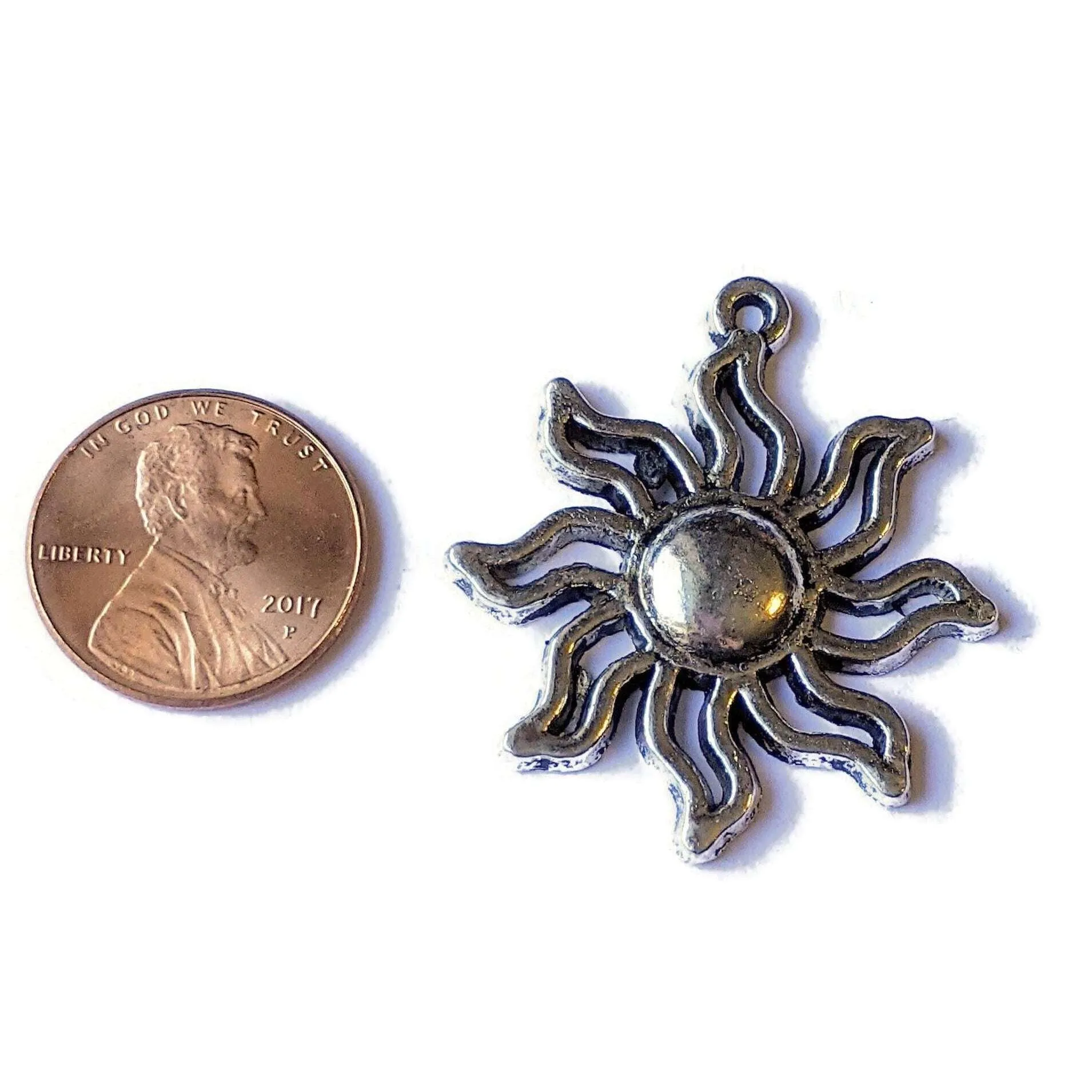 Silver Celestial Sun Charm Pendant