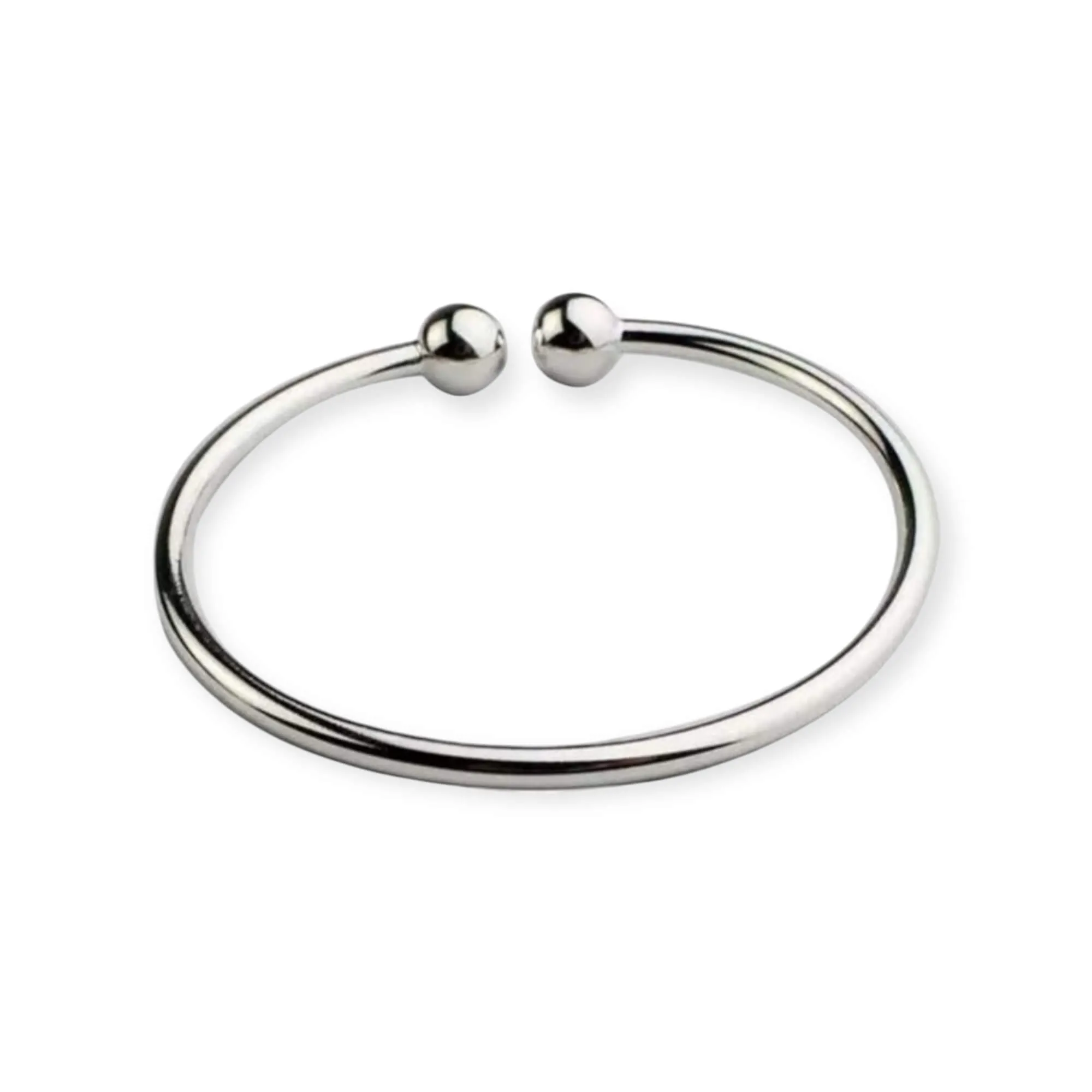 Silver Double Beaded Open Cuff Bracelet
