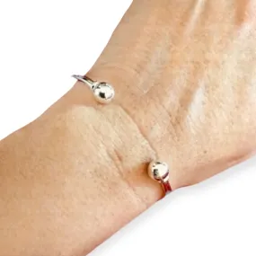 Silver Double Beaded Open Cuff Bracelet