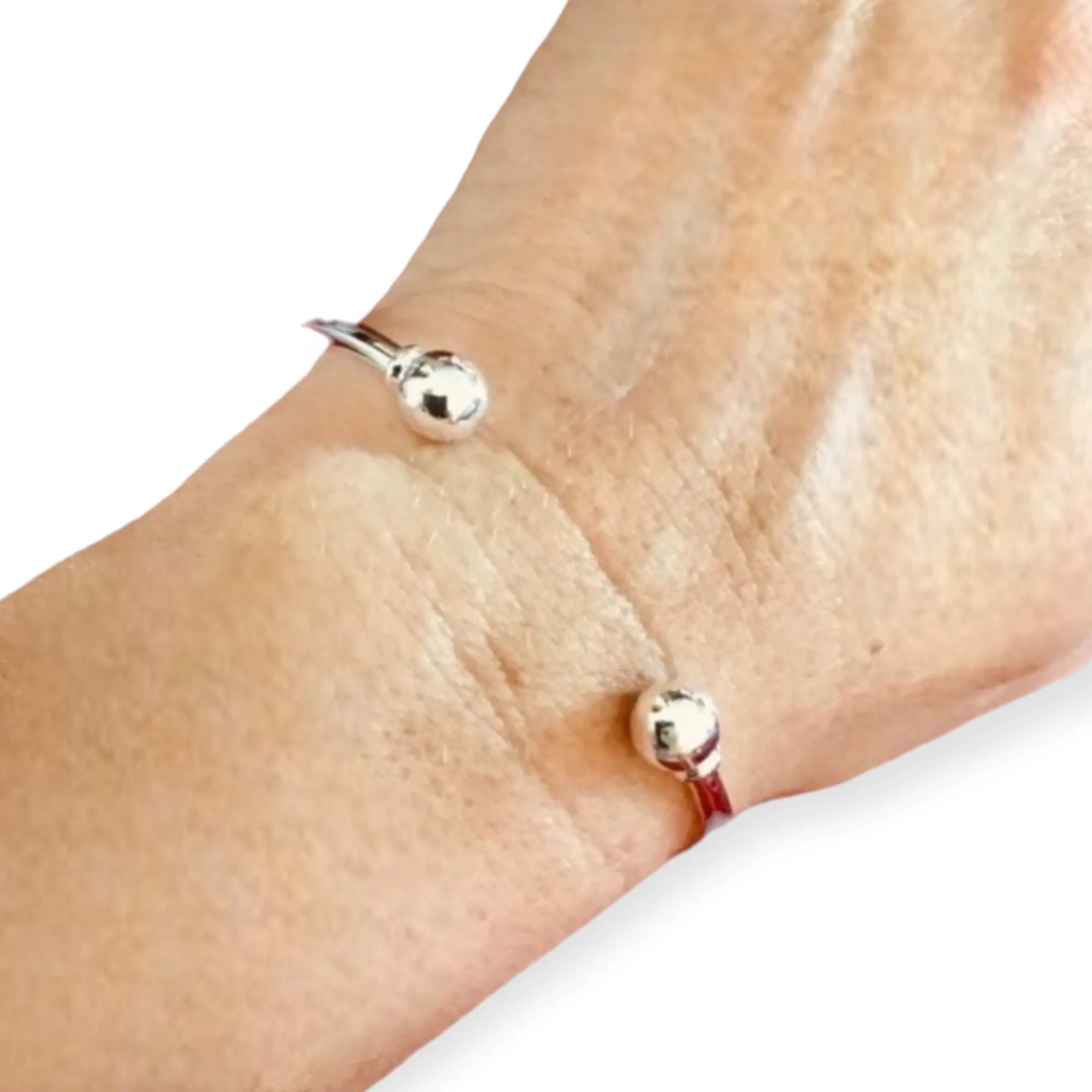 Silver Double Beaded Open Cuff Bracelet