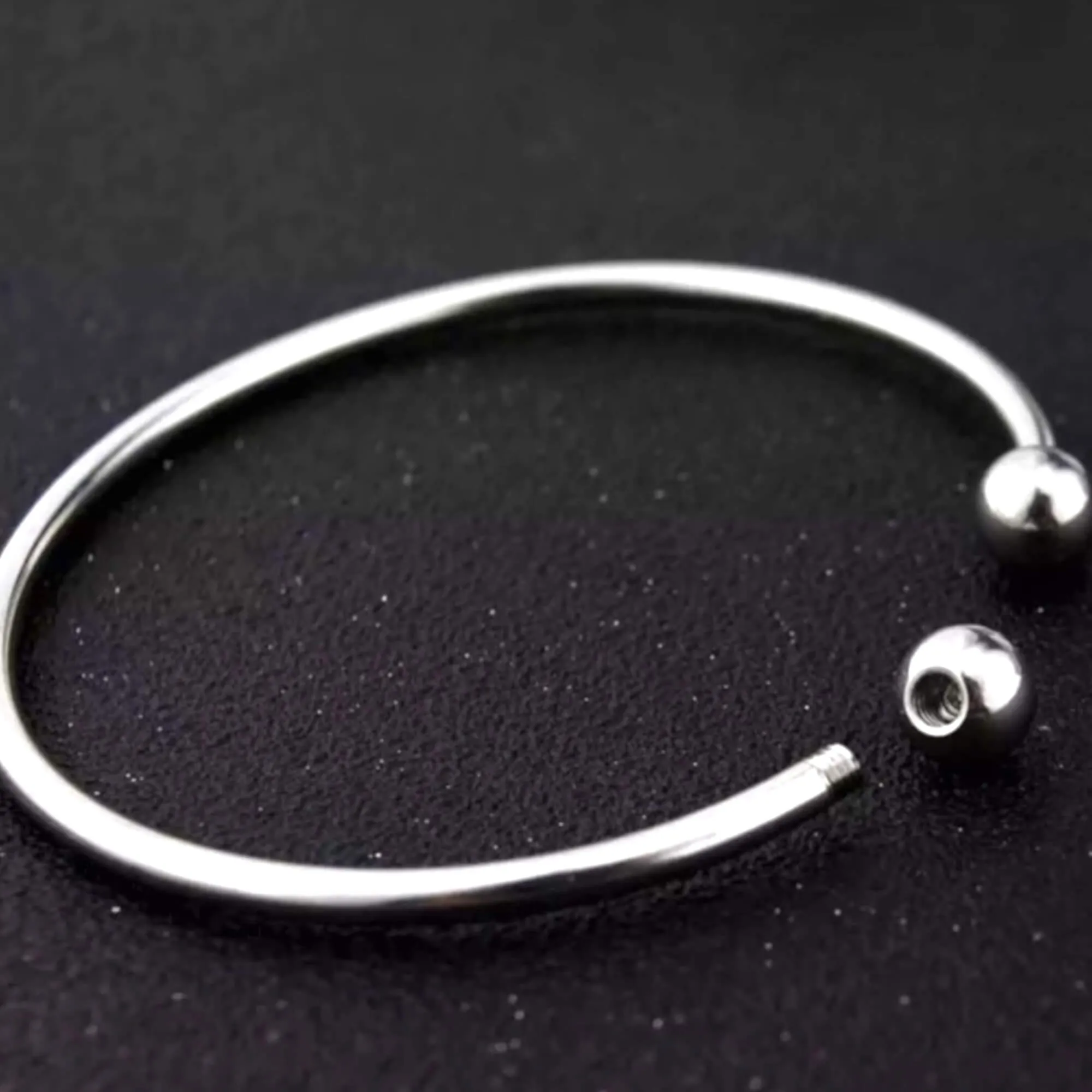 Silver Double Beaded Open Cuff Bracelet