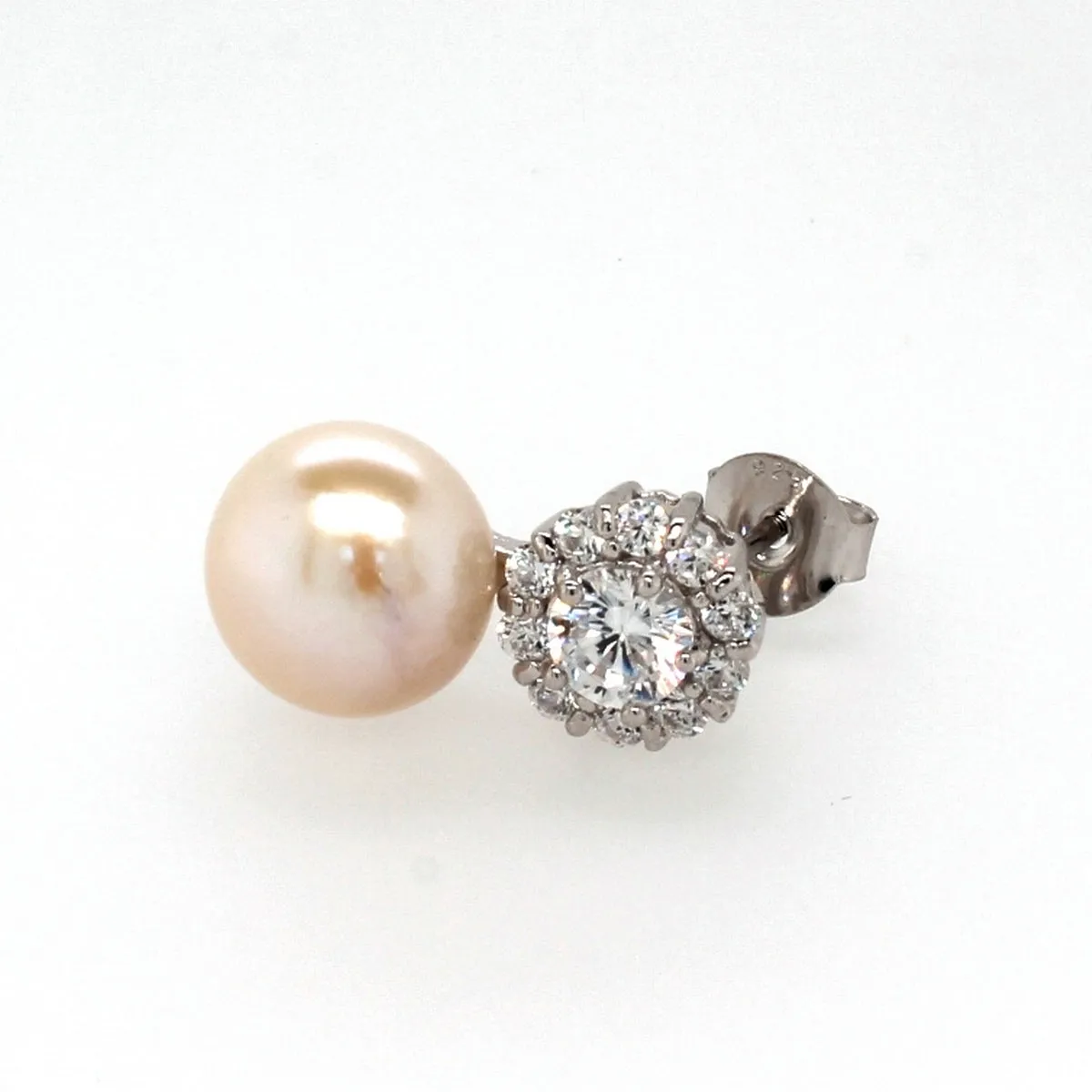 silver pearl and eleven stone cz cluster stud earrings 95mm