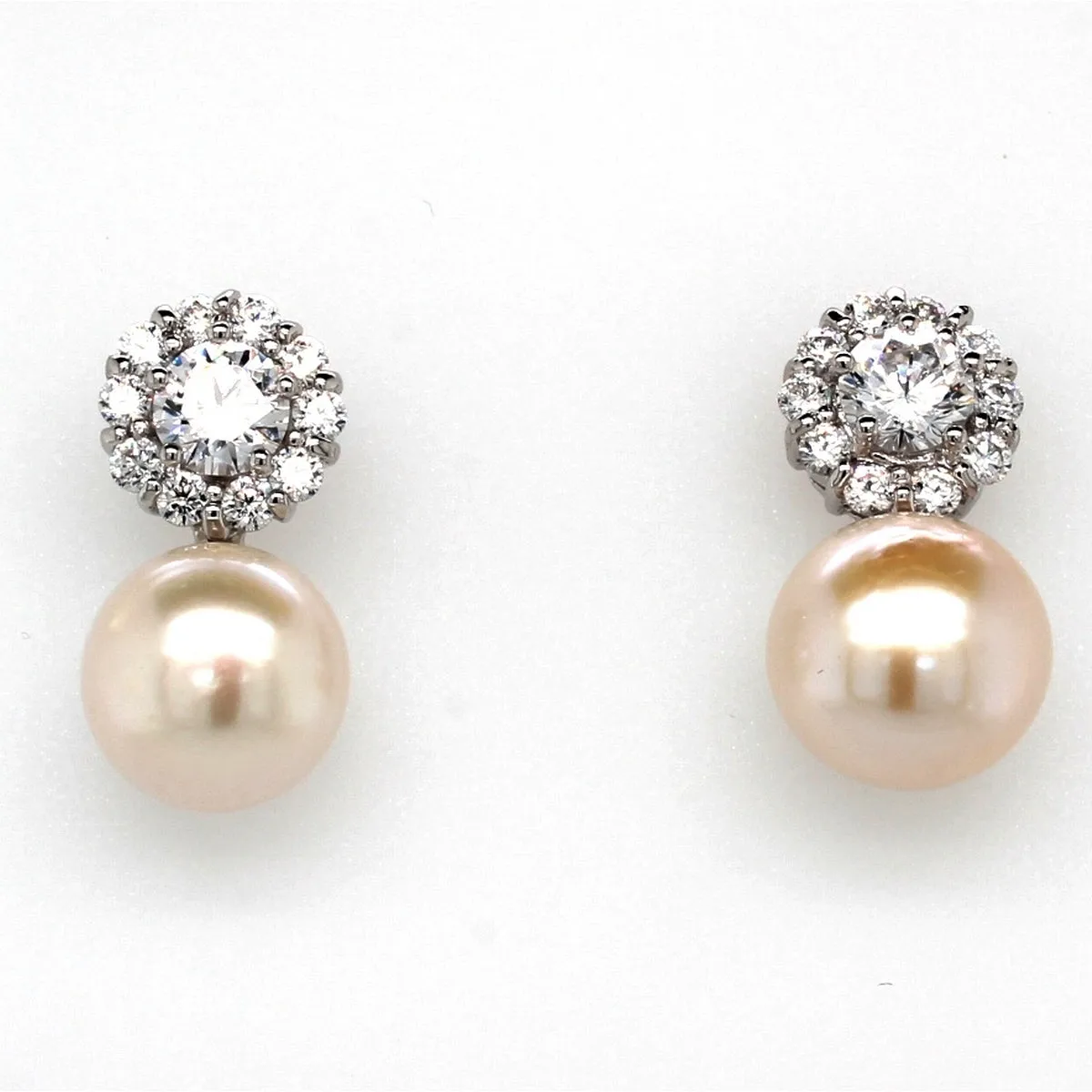 silver pearl and eleven stone cz cluster stud earrings 95mm