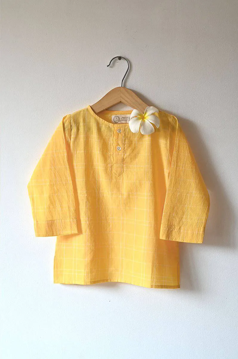 Sleepover Party Kurta And Shorts Coord Set In Yellow Checks