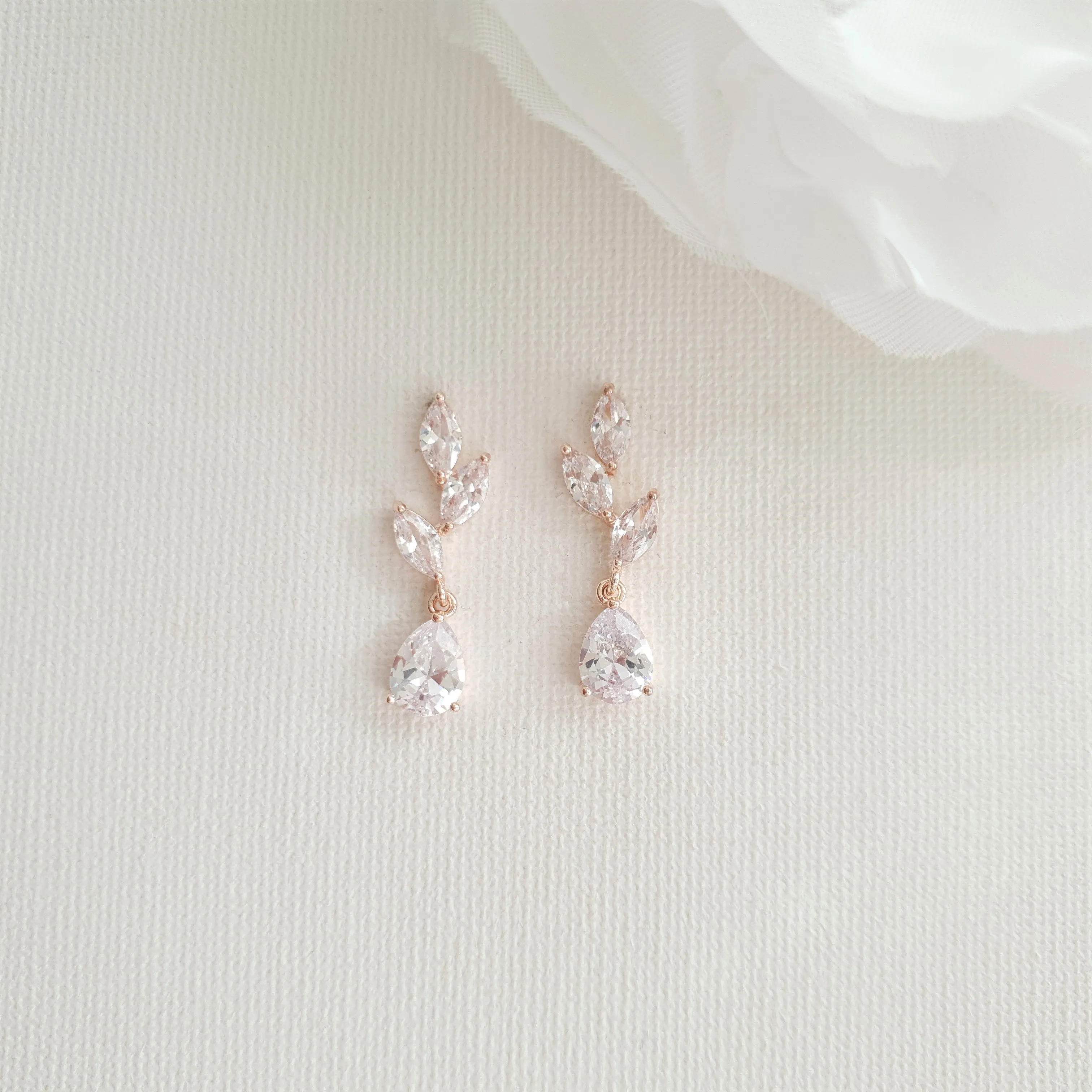 Small Rose Gold Leaf Drop Earrings-Taylor