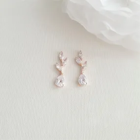 Small Rose Gold Leaf Drop Earrings-Taylor