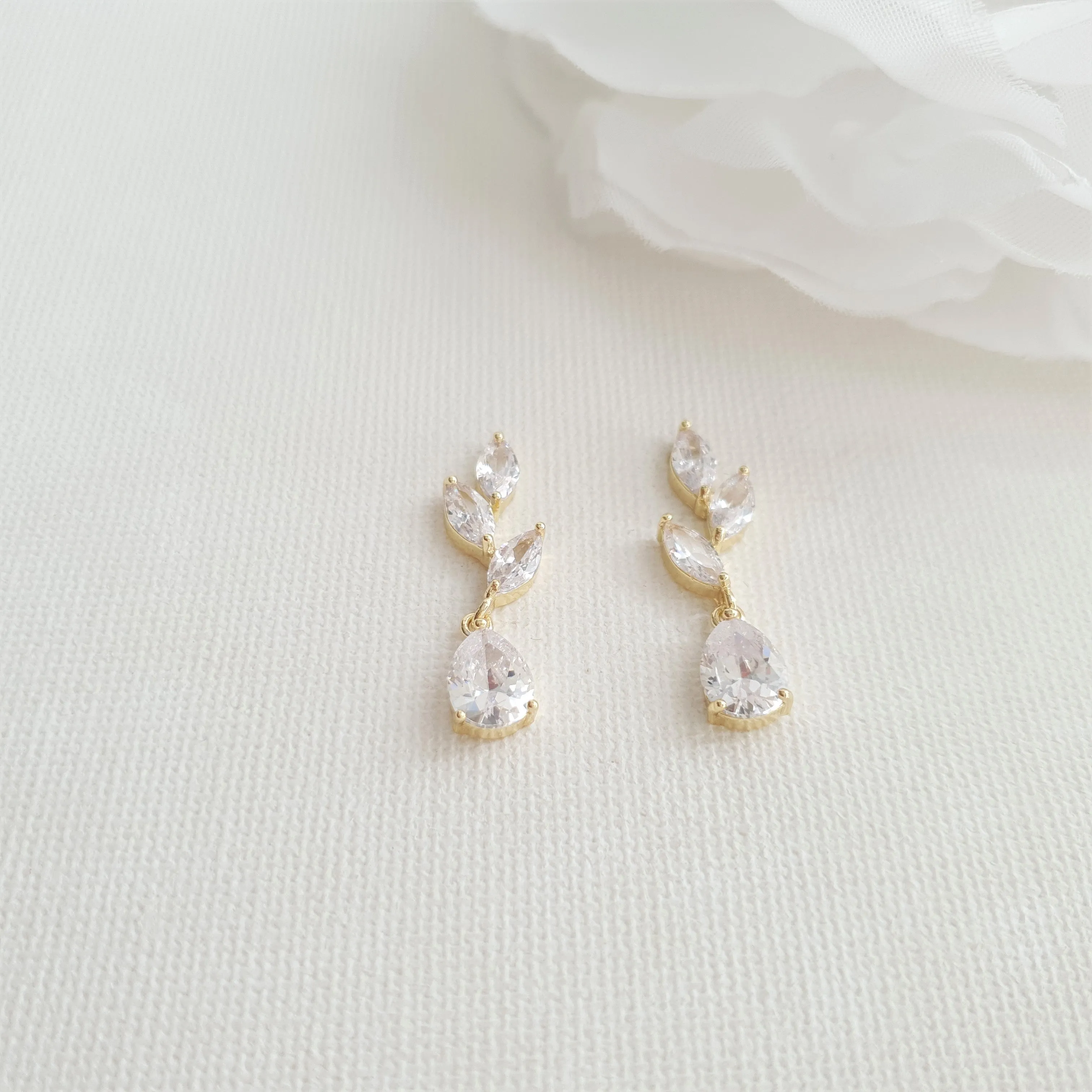 Small Rose Gold Leaf Drop Earrings-Taylor