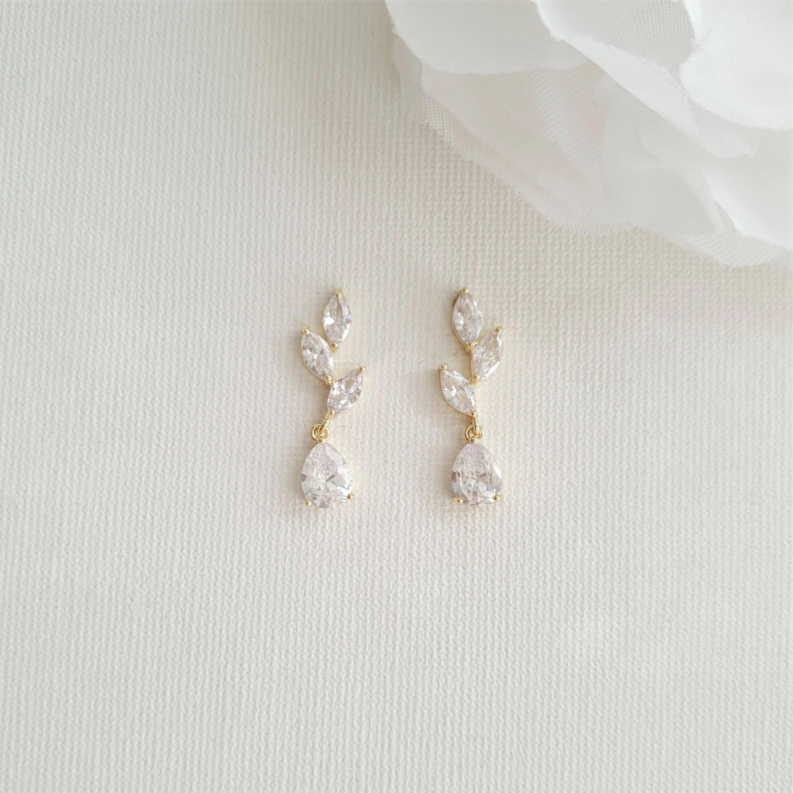 Small Rose Gold Leaf Drop Earrings-Taylor