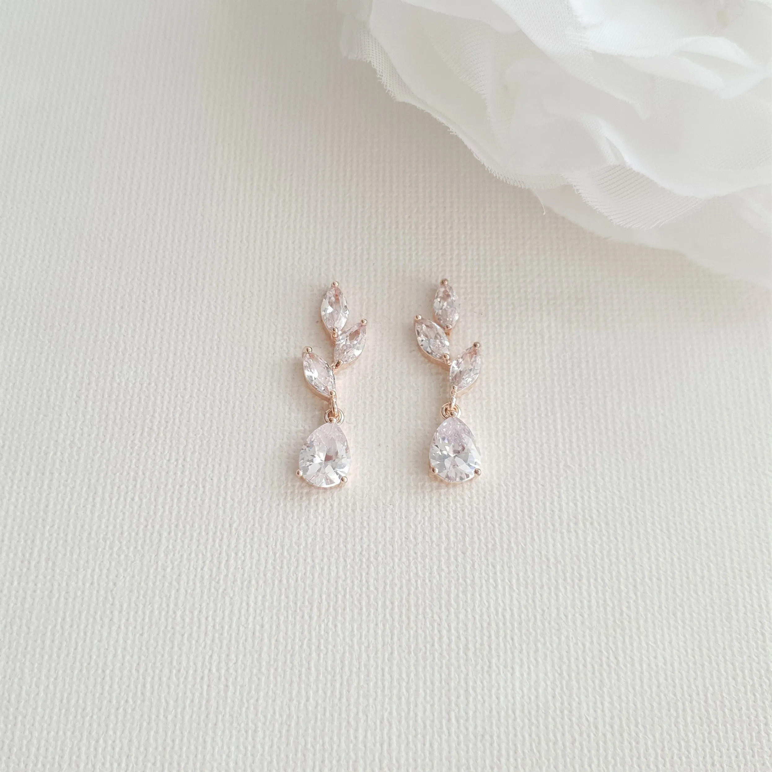Small Rose Gold Leaf Drop Earrings-Taylor