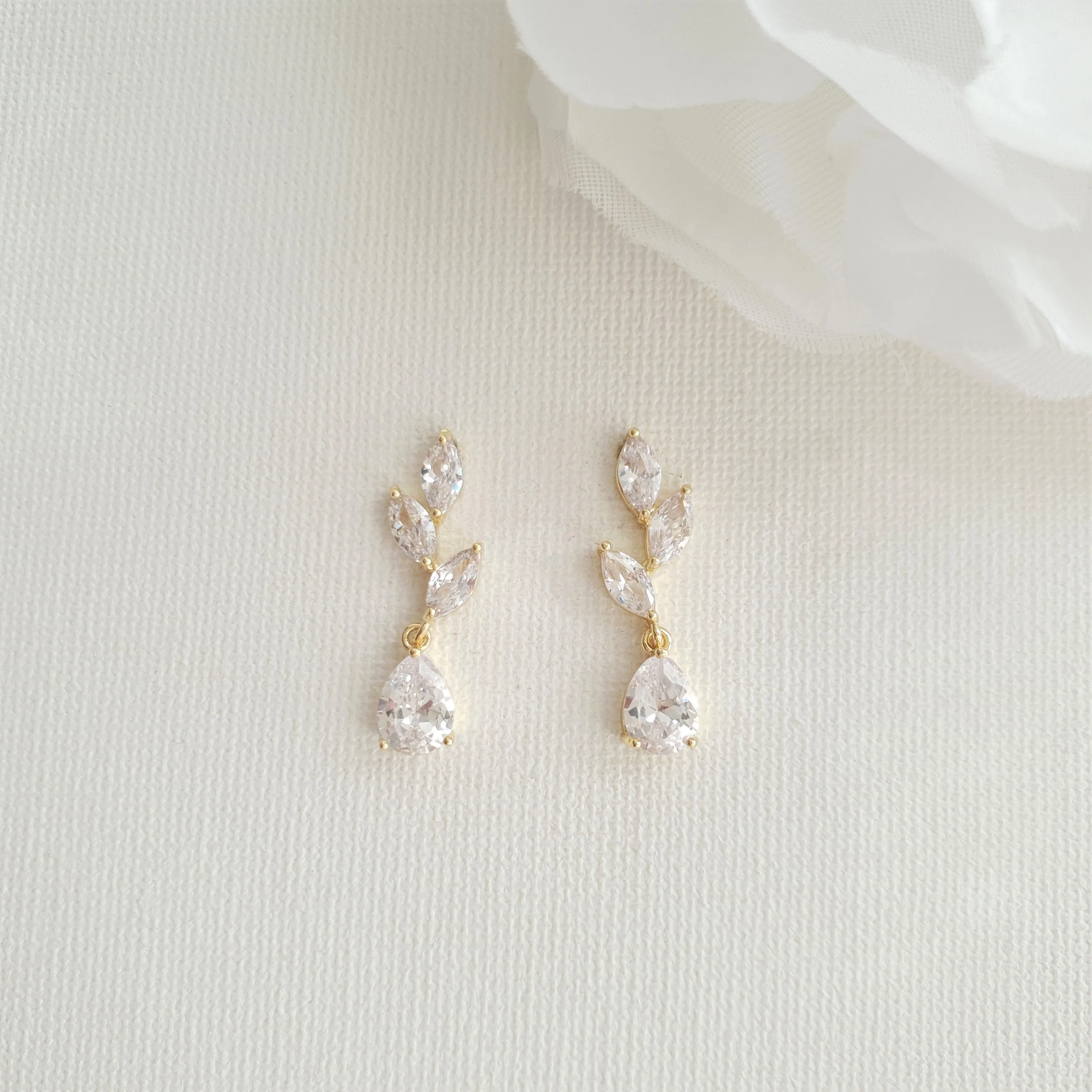 Small Rose Gold Leaf Drop Earrings-Taylor