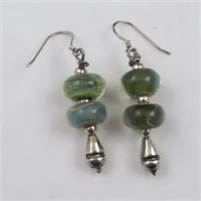 Smokey Green Artisan Bead & Silver Earrings