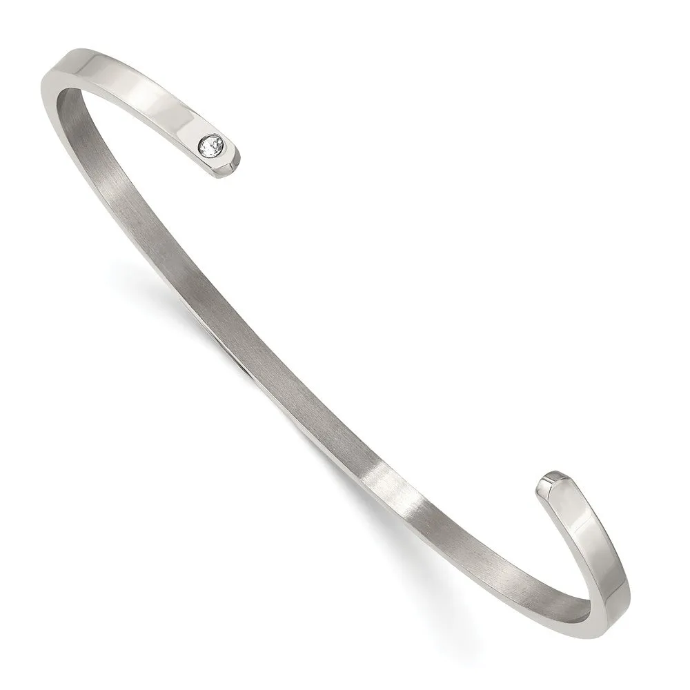 Stainless Steel Polished Enamel/Crystal ALWAYS IN MY HEART 3mm Bangle