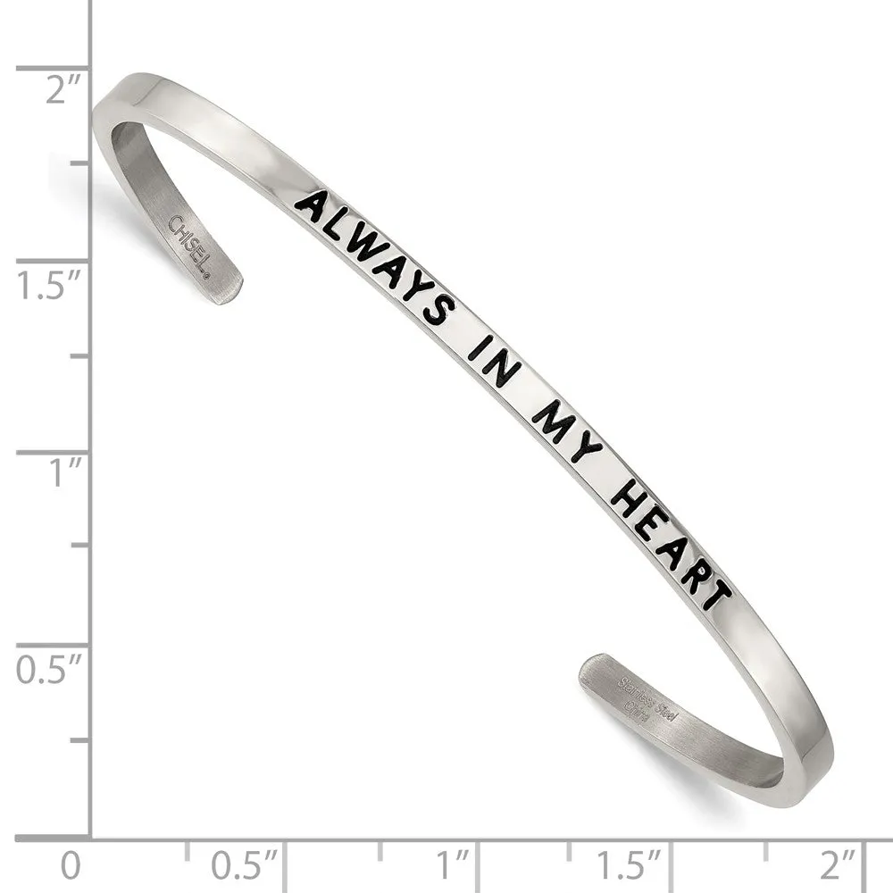 Stainless Steel Polished Enamel/Crystal ALWAYS IN MY HEART 3mm Bangle