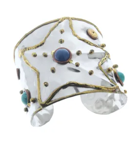 Star Bracelet Cuff Base, Antique Silver w/Brass Inlay, ea