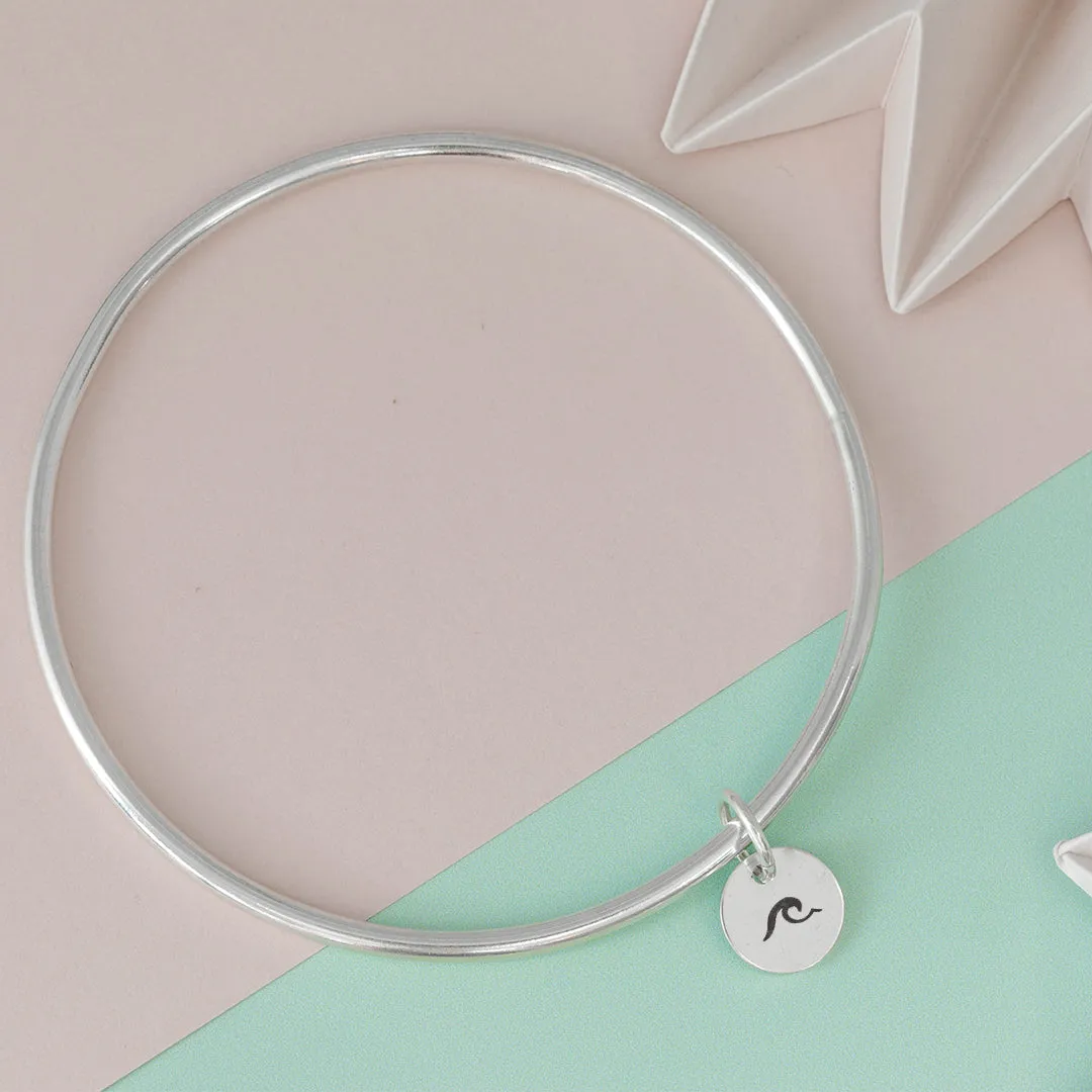 Sterling Silver Bangle with Wave Charm