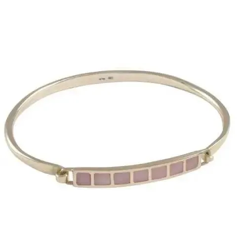 Sterling Silver Pink Mother of Pearl Bangle Hand Engraved