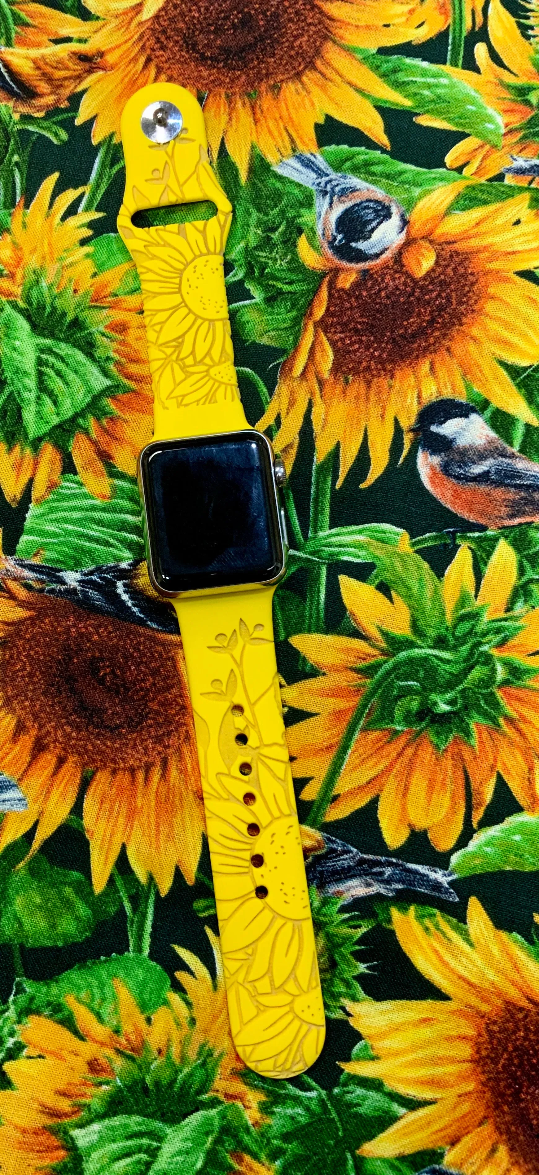 Sunflower Fields Laser Engraved Silicone Watch Band size 38/40 in Yellow