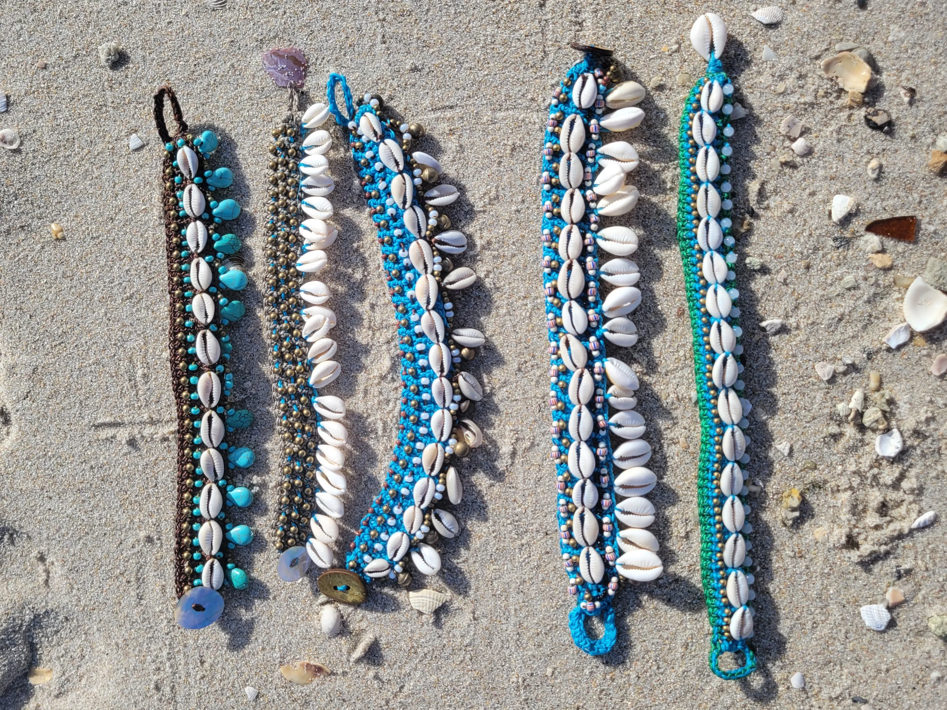 Tropical Macramé Cowrie Shell Anklets – Various colors and sizes - with Stones, Charms & Beads - Durable and Waterproof
