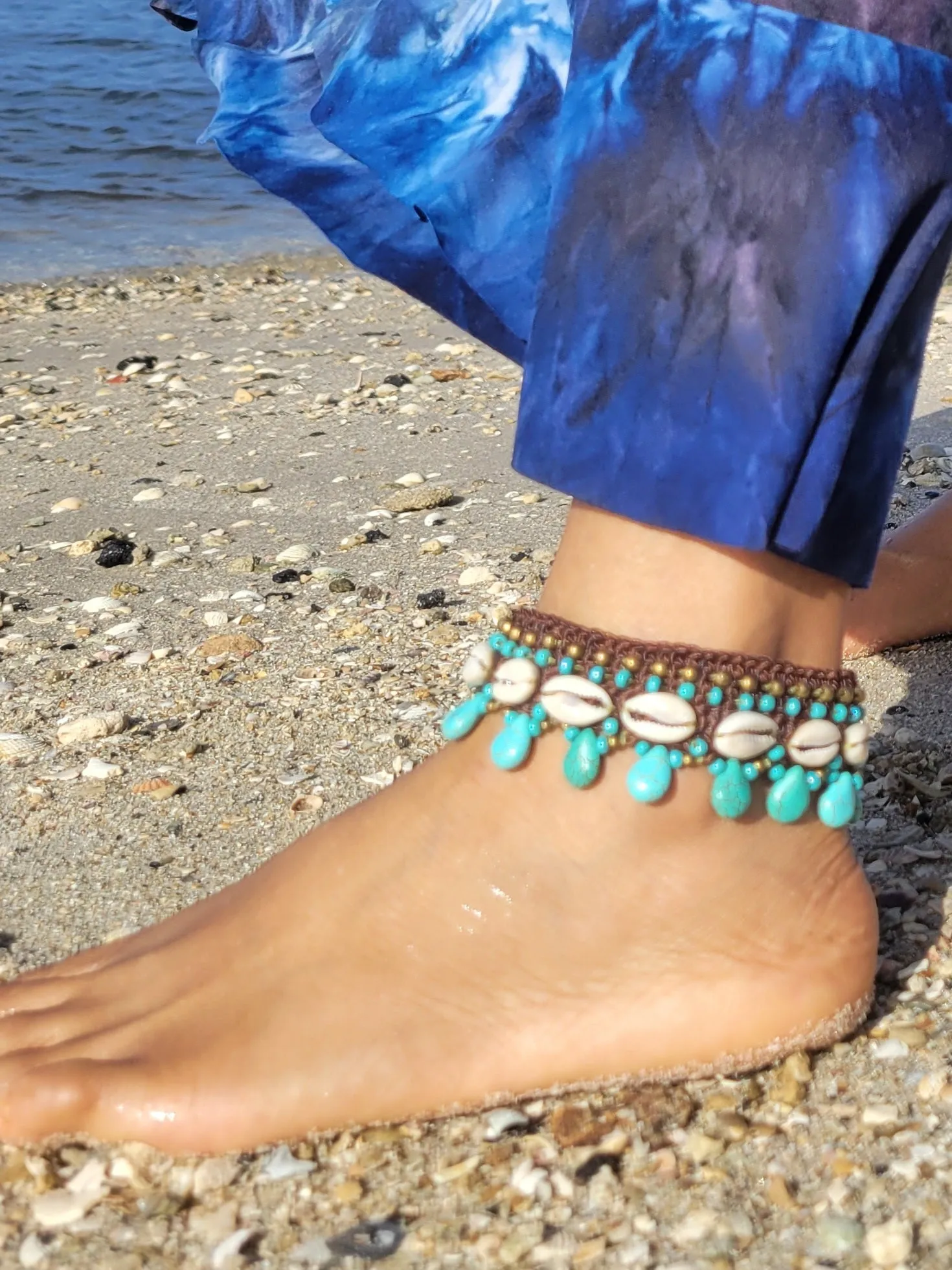 Tropical Macramé Cowrie Shell Anklets – Various colors and sizes - with Stones, Charms & Beads - Durable and Waterproof