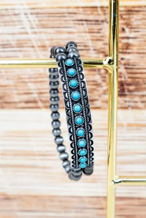 Turquoise River Edge Silver Pearl Bracelet