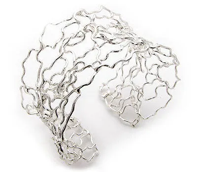 Unique Filigree Wirework Adjustable Sterling Silver Cuff Bracelet 7.5" - 8.5"