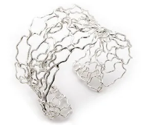 Unique Filigree Wirework Adjustable Sterling Silver Cuff Bracelet 7.5" - 8.5"