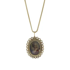 Victorian Revival Hand-Painted Cameo Portrait Pendant Necklace