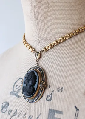 Vintage 1930s Victorian Revival Black Cameo Necklace