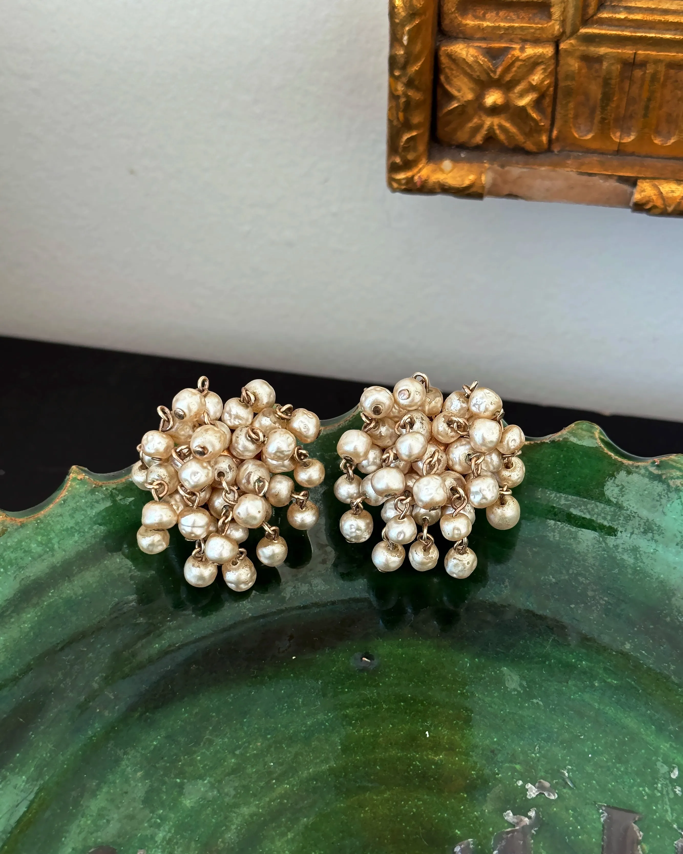 Vintage 1960s Pearl Cascade Cluster Earrings
