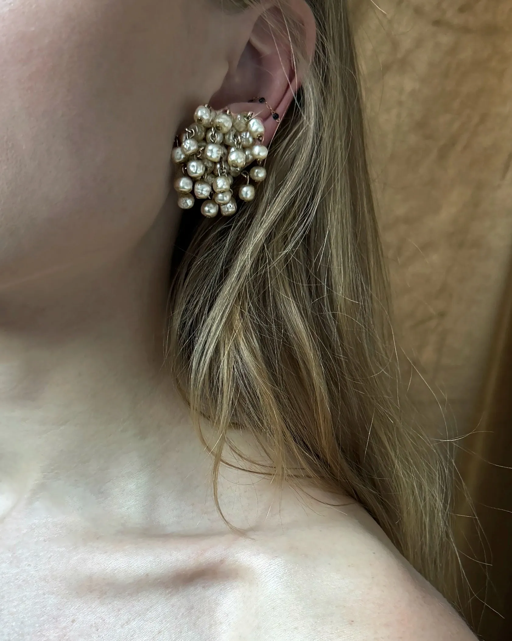 Vintage 1960s Pearl Cascade Cluster Earrings