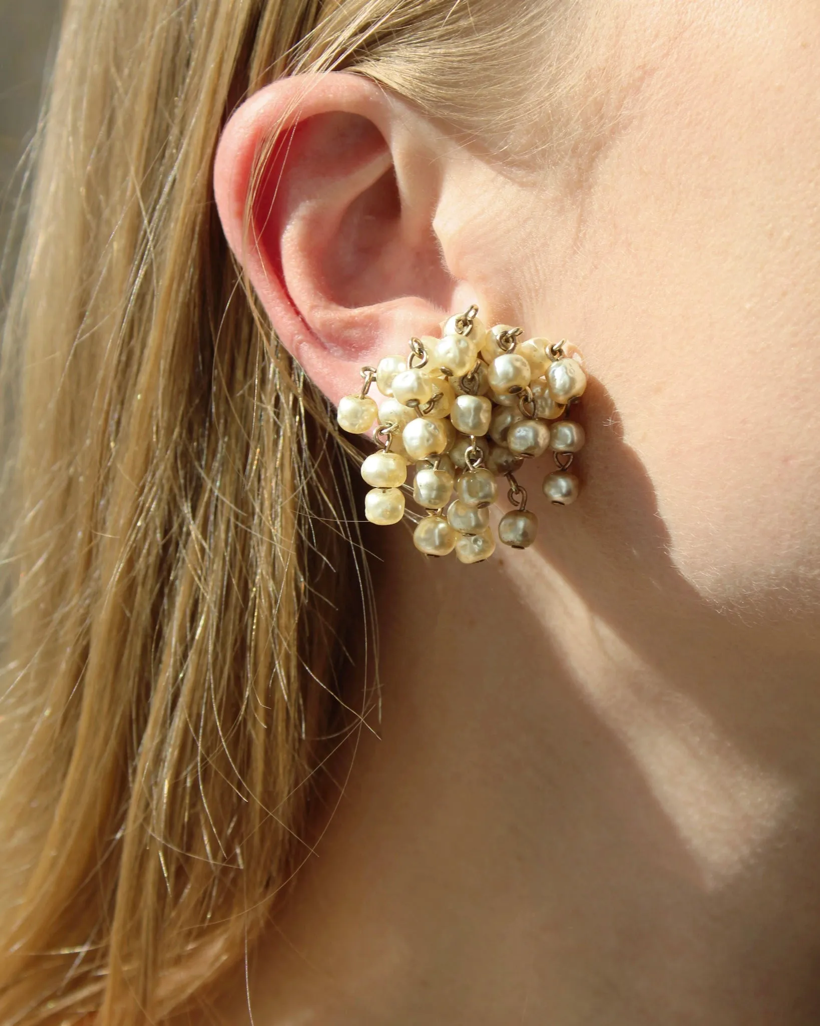 Vintage 1960s Pearl Cascade Cluster Earrings